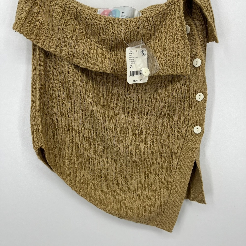 Free People FP Beach Knit Tube Top Women's Size XS Beige Button New NWT - Picture 3 of 11